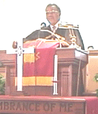 THE PASTOR OF THE FLOCK=REV. ARNOLD MOORE - IN HIS PULPIT.